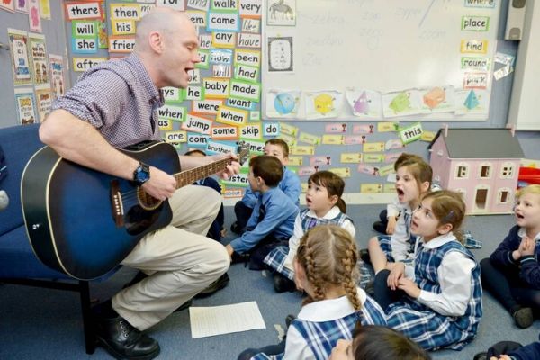 StDeclansPrimarySchoolPenshurst Teacher playing guitar to students